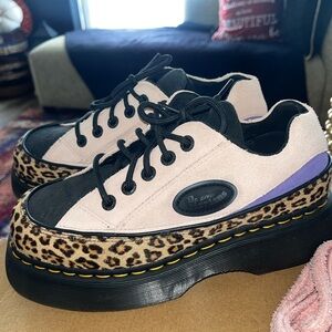 Dr. Martens Pink and Leopard Print Platform Shoes
